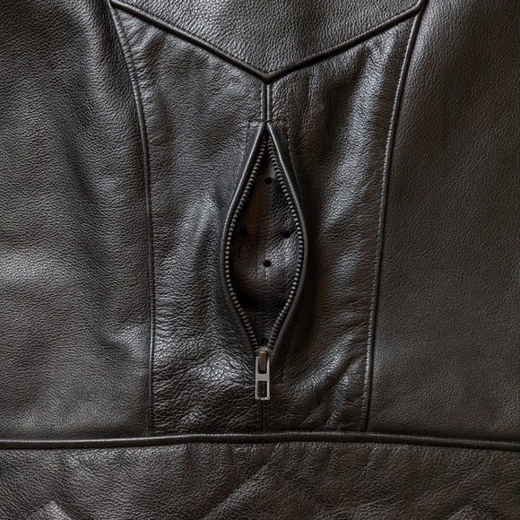 Black Leather Motorcycle Jacket Zippered Riding Jacket Mens Moto Jacket 2XL - Picture 5 of 12